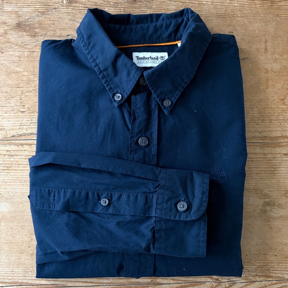 Timberland Dark Navy Blue Casual Poplin Button-Down Shirt slim fit M
